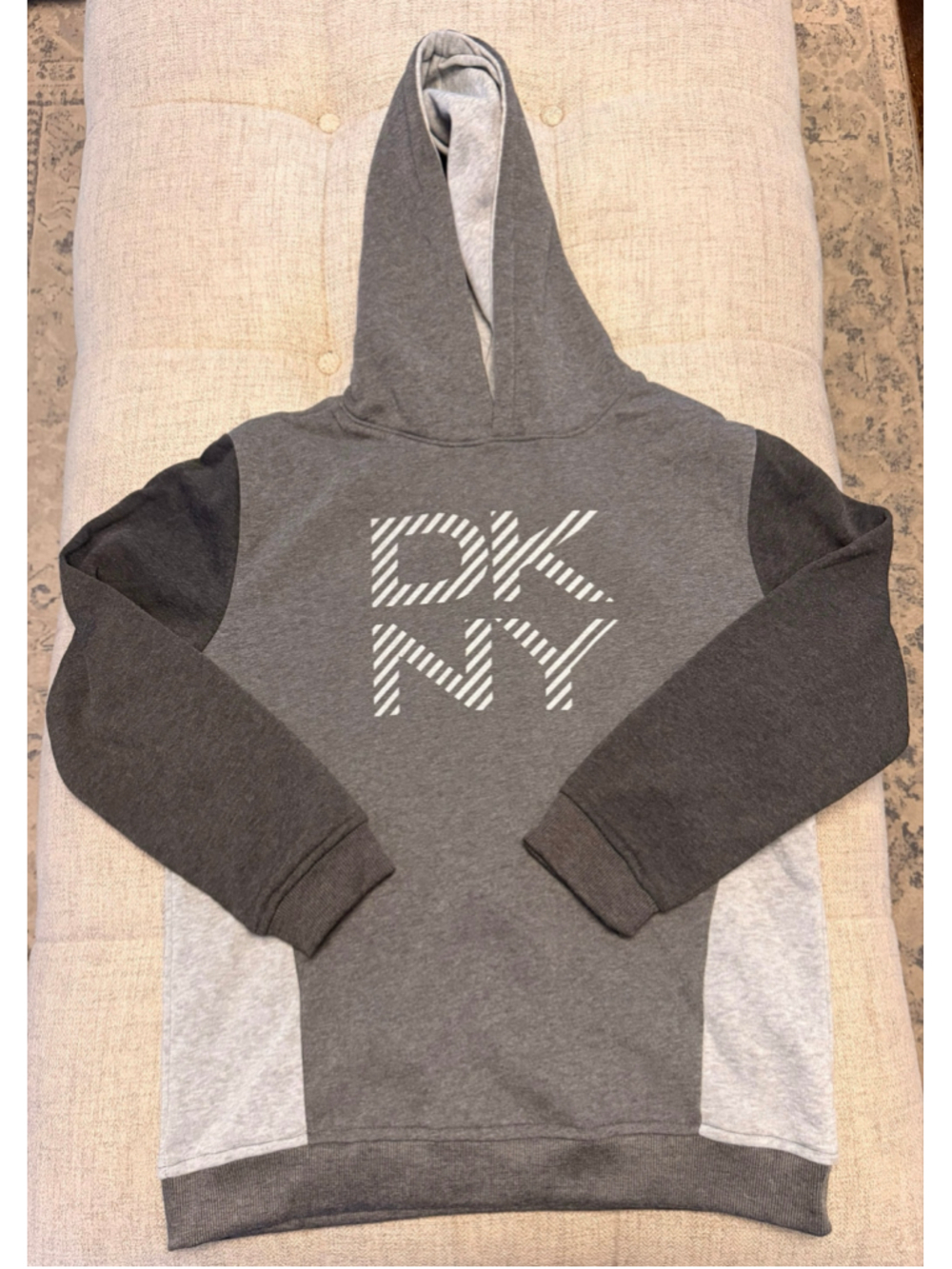 DKNY Boys XL 18/20 Gray Colorblock Logo Pullover Hoodie NWT